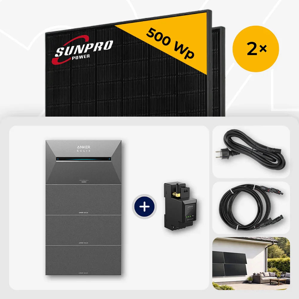 Sunpro 2x 500Wp Solarmodul Anker Solix Speicher Set