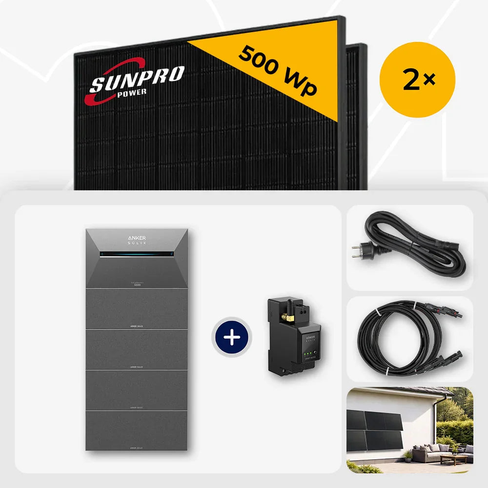 Sunpro 500 Wp Solarmodule, Anker Solix Solarbank 13,40 kWh