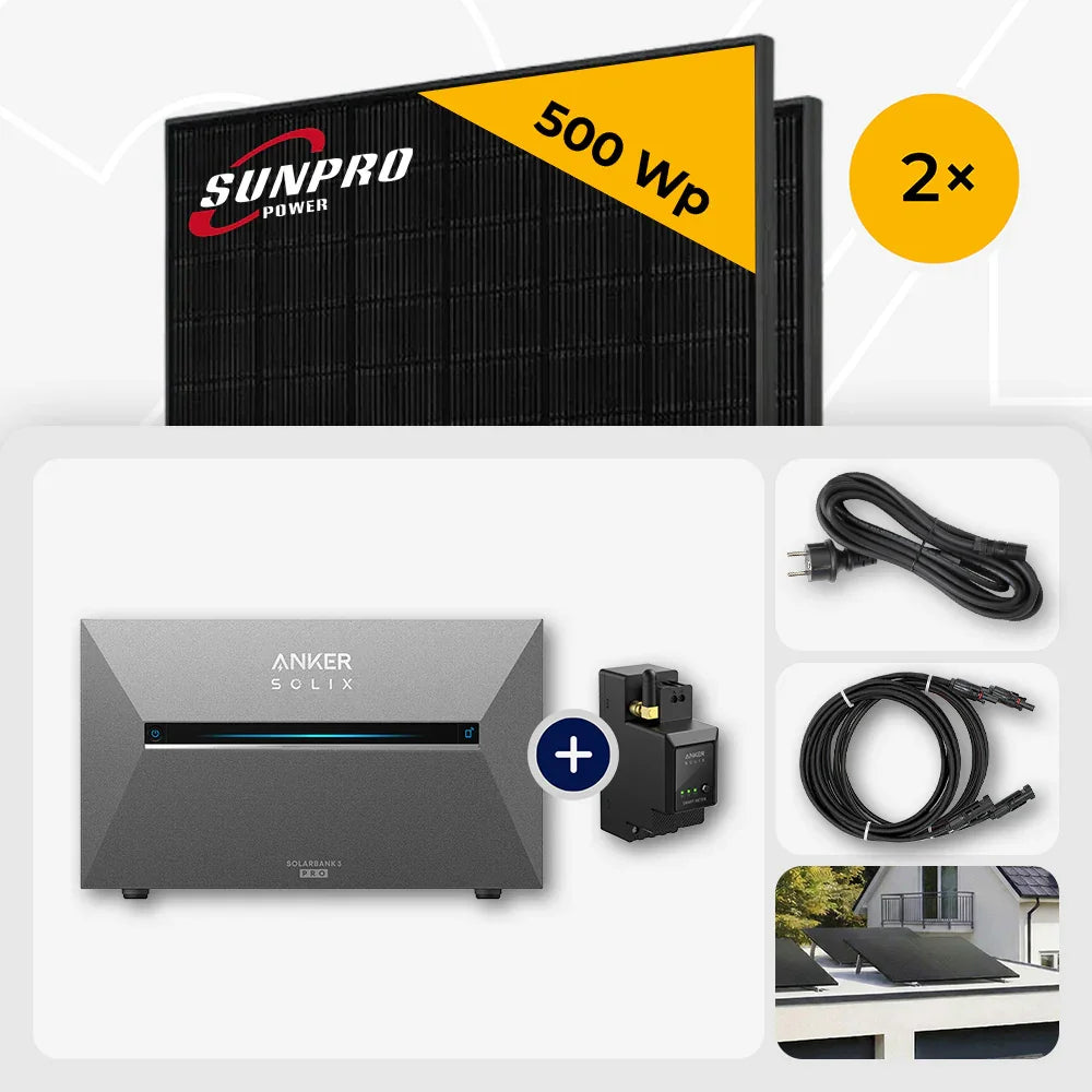 Sunpro 500 Wp Full Black, Anker Solix Solarbank 2.68 kWh