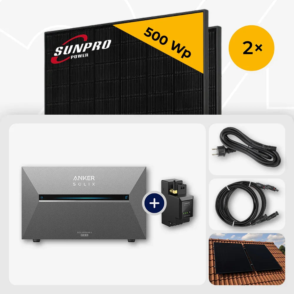 Sunpro 500 Wp Solarmodule, Anker Solix Solarbank, Zubehör