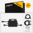 1000 Wp Balkonkraftwerk - 2x SunPro 500 Wp Full Black bifazial & Hoymiles HMS-800-2WB HiFlow Pro Wechselrichter