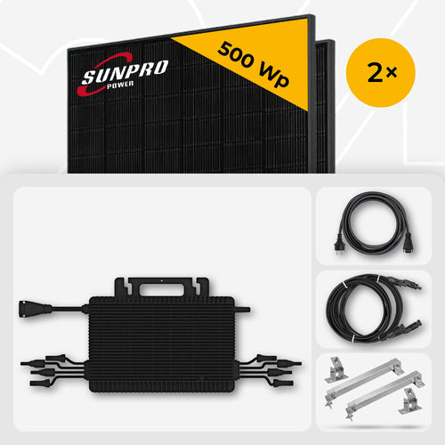2x SunPro 500 Wp Full Black bifazial & Hoymiles HMS-800W-2T Wechselrichter - Flachdach/Wand Edelstahl