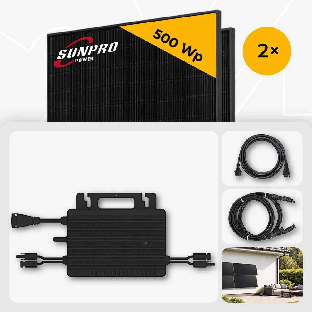 Sunpro 500 Wp Full Black Solarmodule mit Hoymiles HMS-800 Wechselrichter