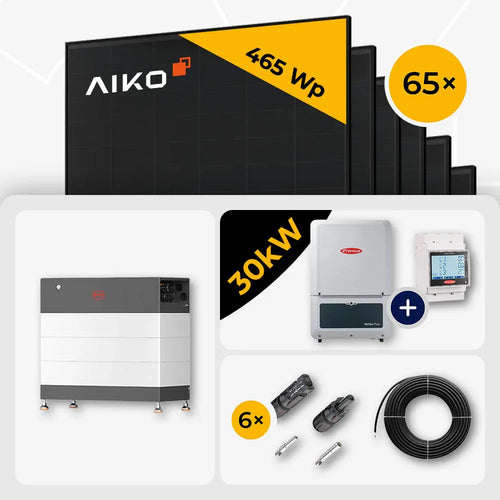 30 kWp Fronius PV Komplettset Verto Plus 25.0 & 65x AIKO 465W Full Black mit Speicheroption – mit Speicher BYD HVB 8.9