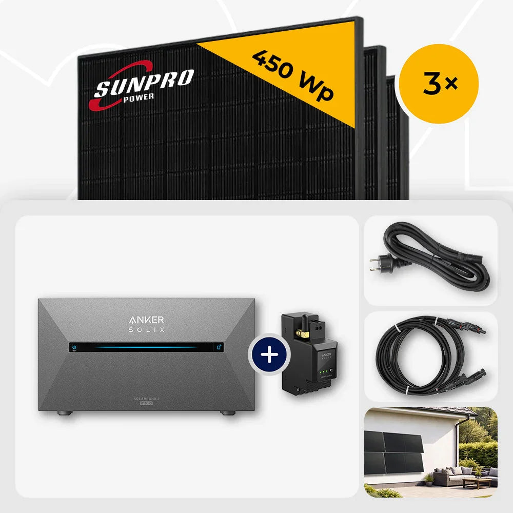 Sunpro 450 Wp Solarmodul, Anker Solix Solarbank 1.6 kWh