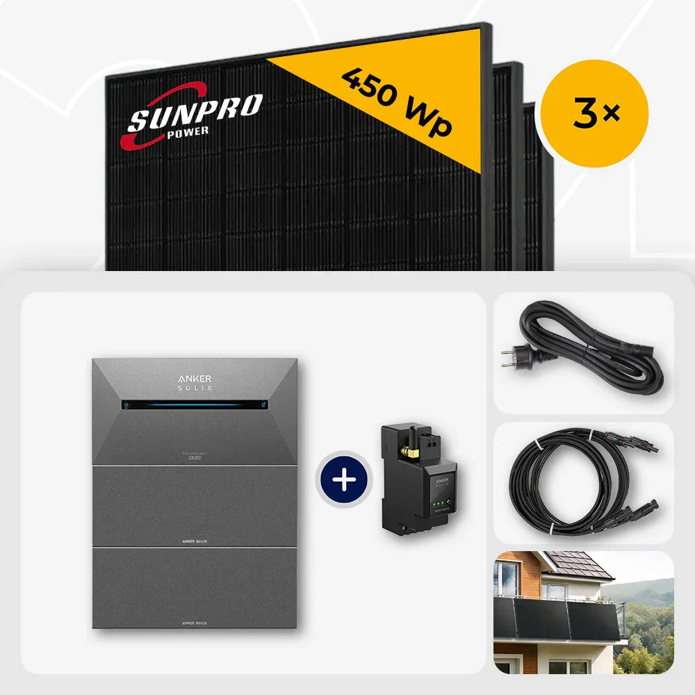 Sunpro 450 Wp Solarmodule, Anker Solix Solarbank, Komplettset