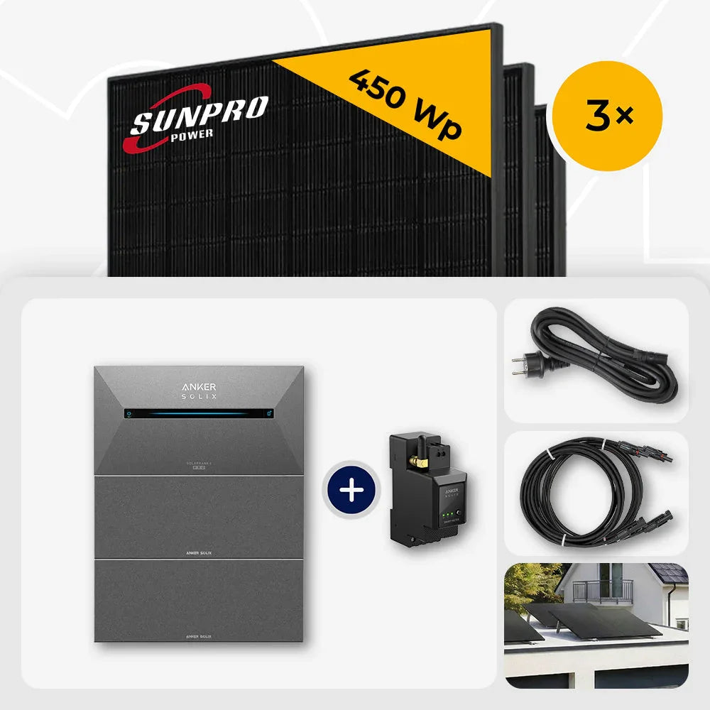 Sunpro 450 Wp Solarmodule, Anker Solix Solarbank 4,8 kWh