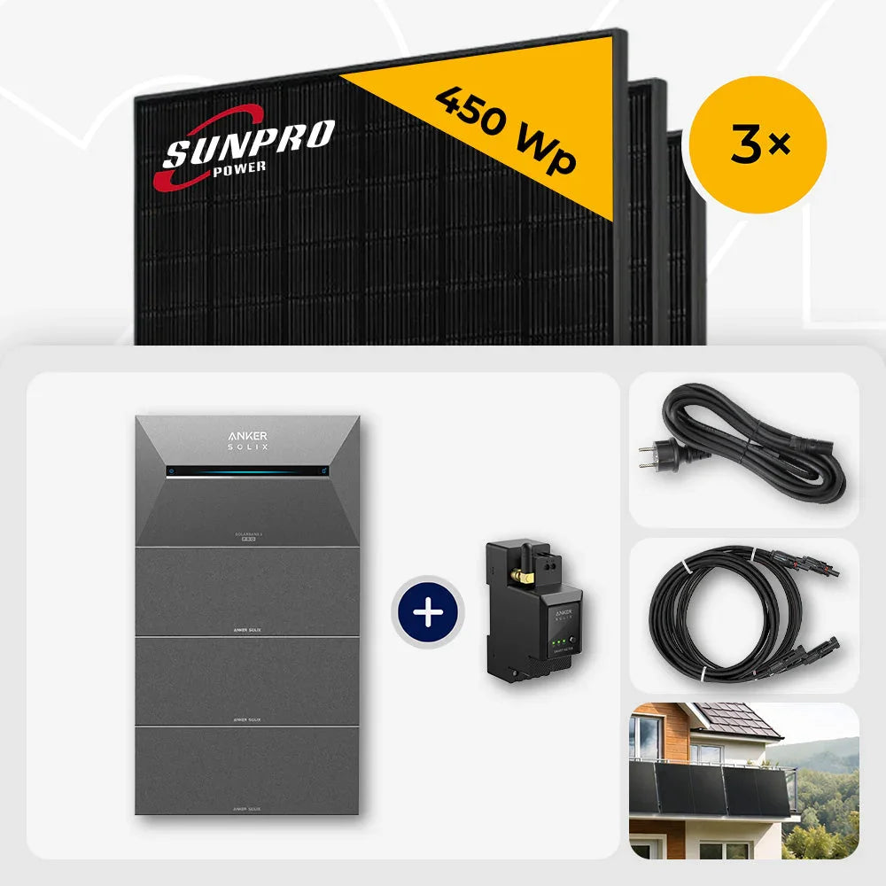 Sunpro 450 Wp Glas-Glas Modul, Anker Solix Solarbank 6.4 kWh
