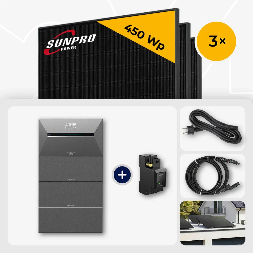 Sunpro 450 Wp Glas-Glas, Anker Solix Solarbank 6.4 kWh