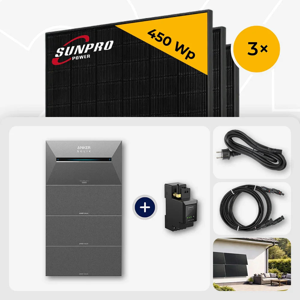 Sunpro 450 Wp Glas-Glas Modul, Anker Solix Solarbank