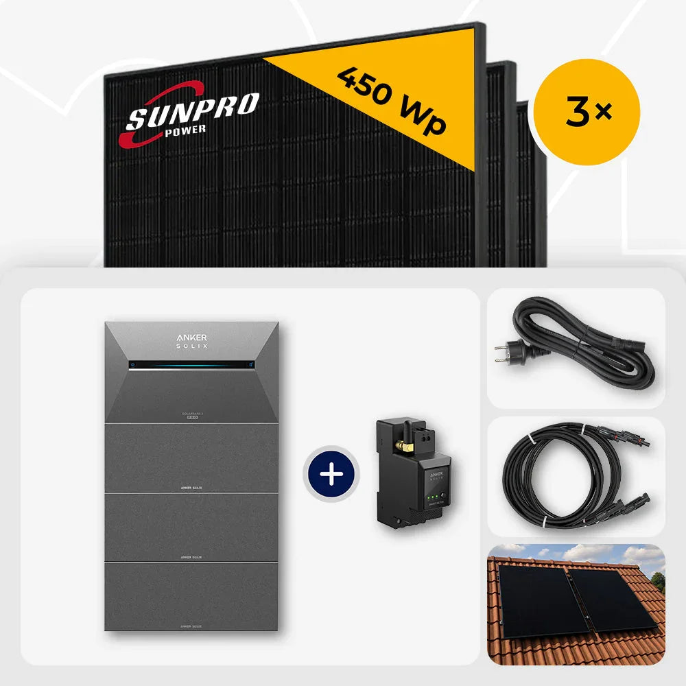 Sunpro 450 Wp Solarmodule, Anker Solix 6.4 kWh Speicher