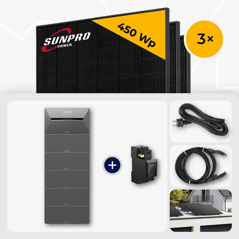 Sunpro Power 450Wp Glas-Glas Solarmodule, Anker Solix Solarbank