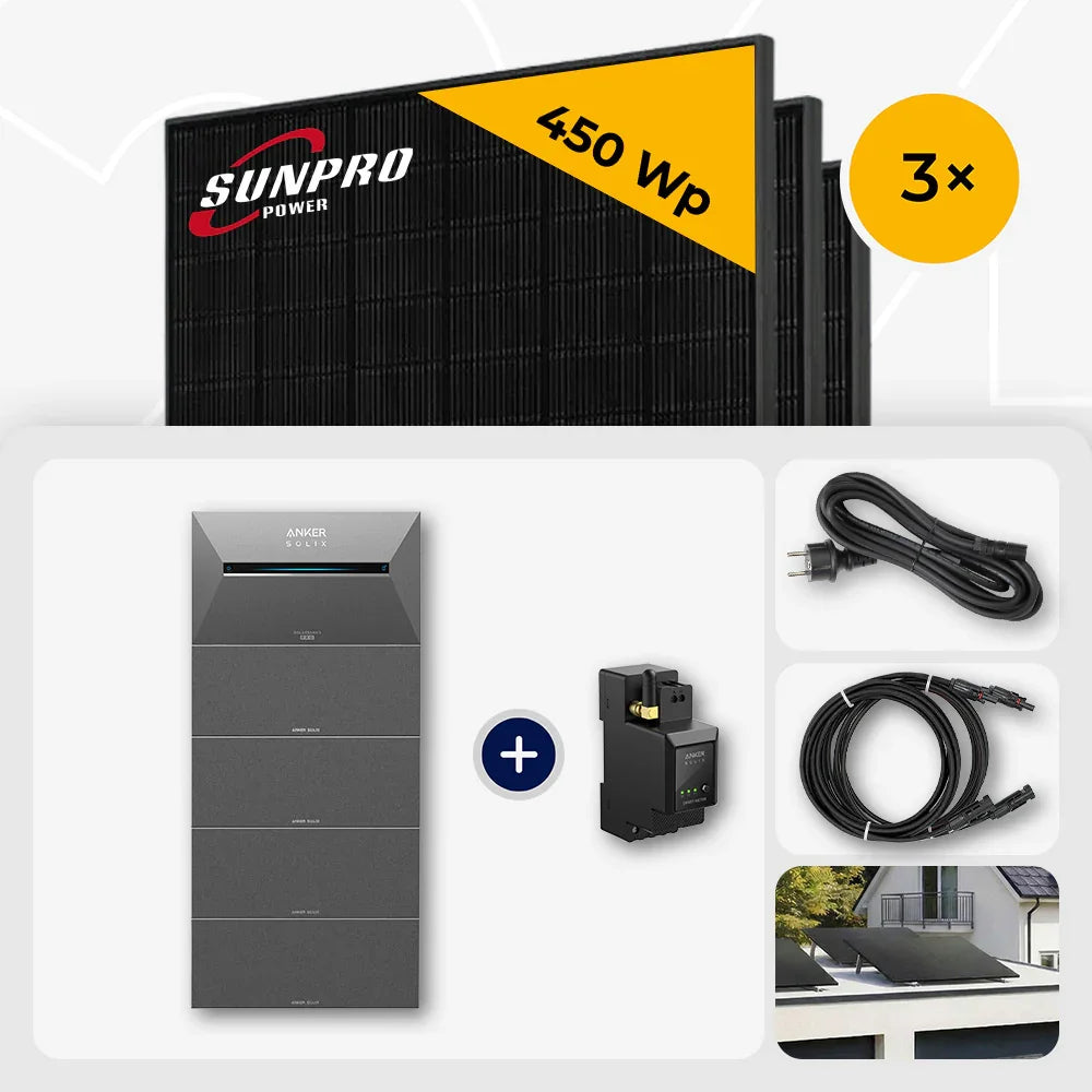 Sunpro 450 Wp Solarpanel, Anker Solix Solarbank 16 kWh