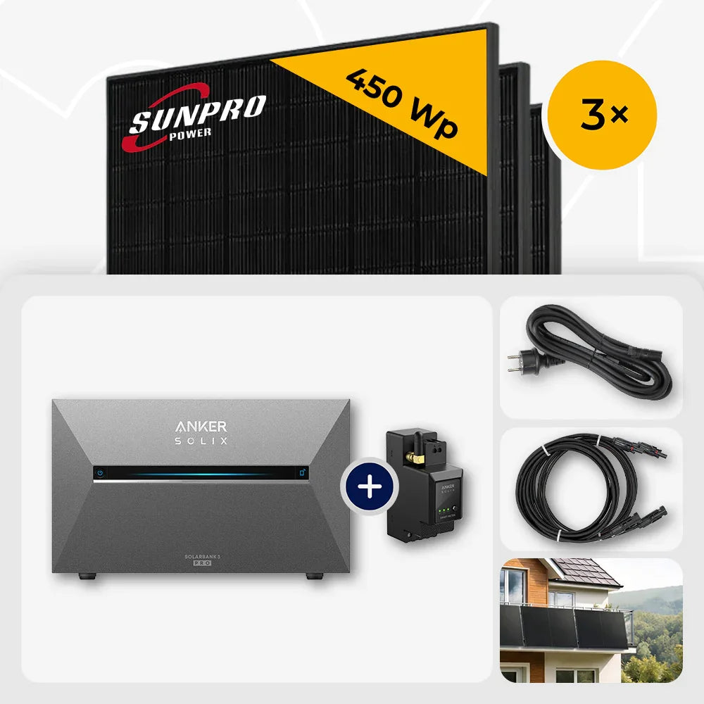 Sunpro 450 Wp Full Black Solarpanel 3x, Anker Solix Solarbank