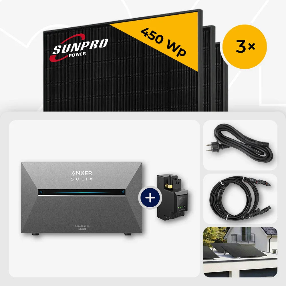 SunPro 450 Wp Solarmodule, Anker Solix Solarbank, Komplettset