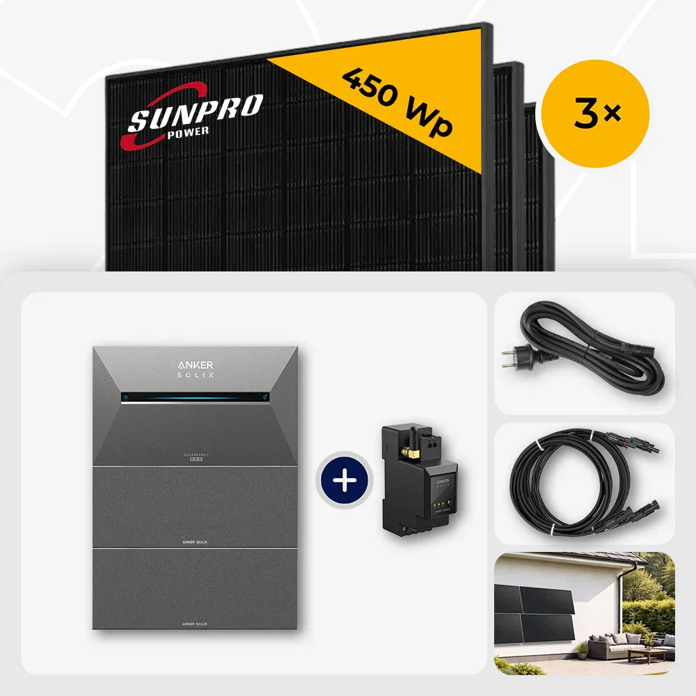 Sunpro 450 Wp Solarmodule, Anker Solix Solarbank Set