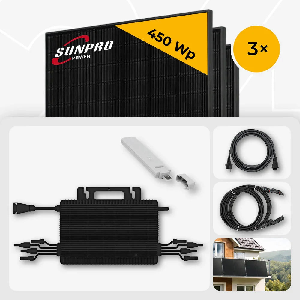 Sunpro 450 Wp Full Black Modul, Hoymiles HMS-1600-4T