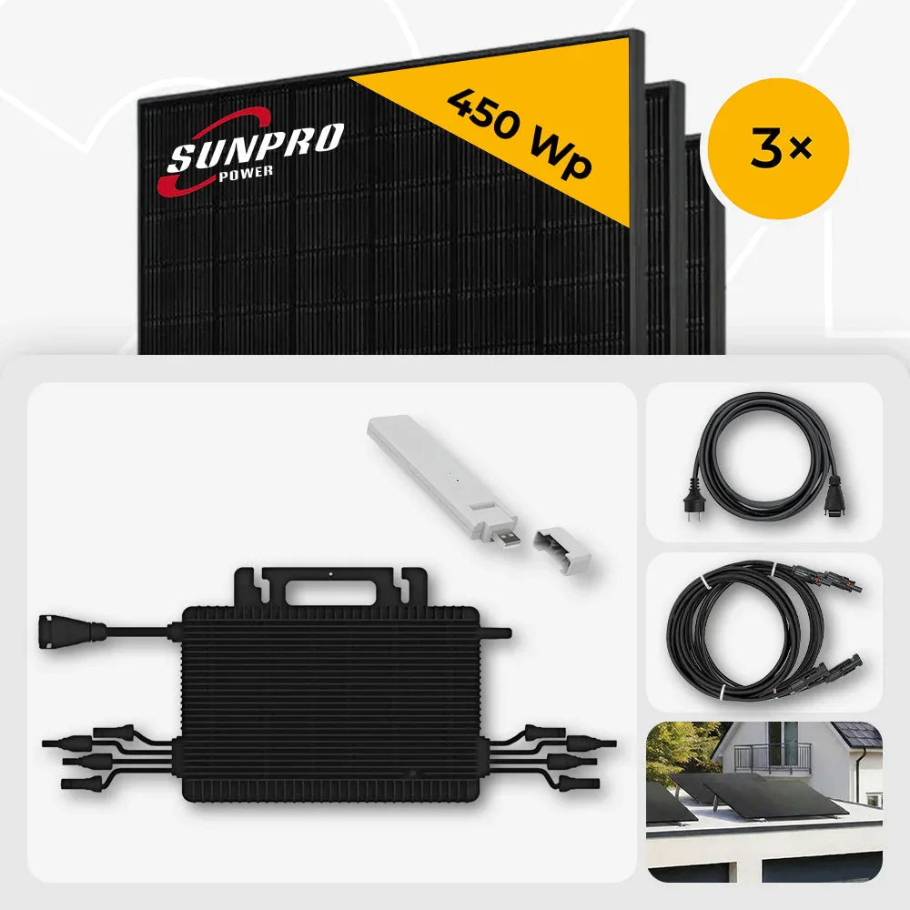 Sunpro 450 Wp Full Black Set, Wechselrichter, Kabel