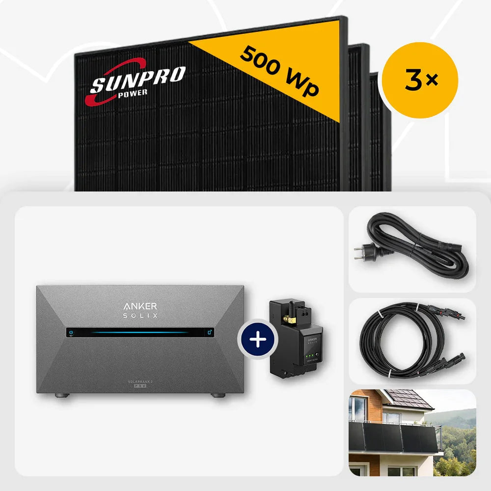Sunpro 500 Wp Solarmodule, Anker Solix Solarbank, Komplettset
