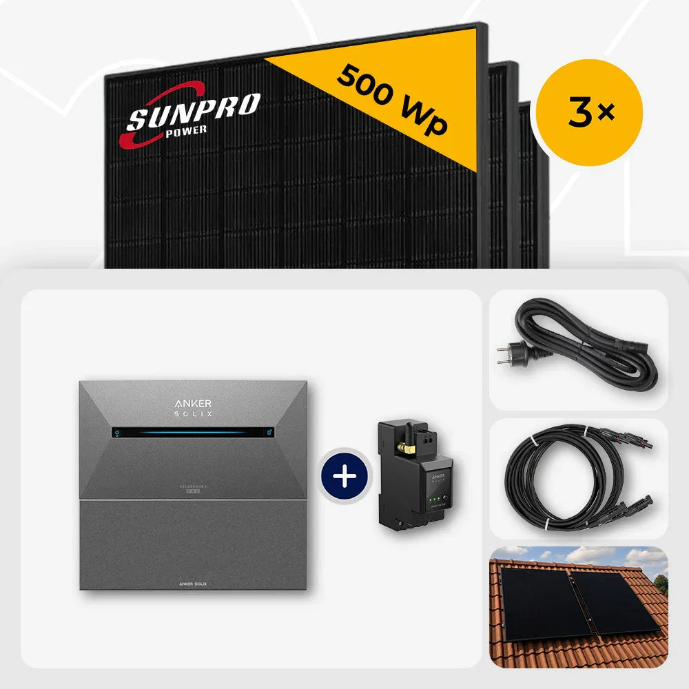 Sunpro 500 Wp Bifazial Glas-Glas, Anker Solix Speicher