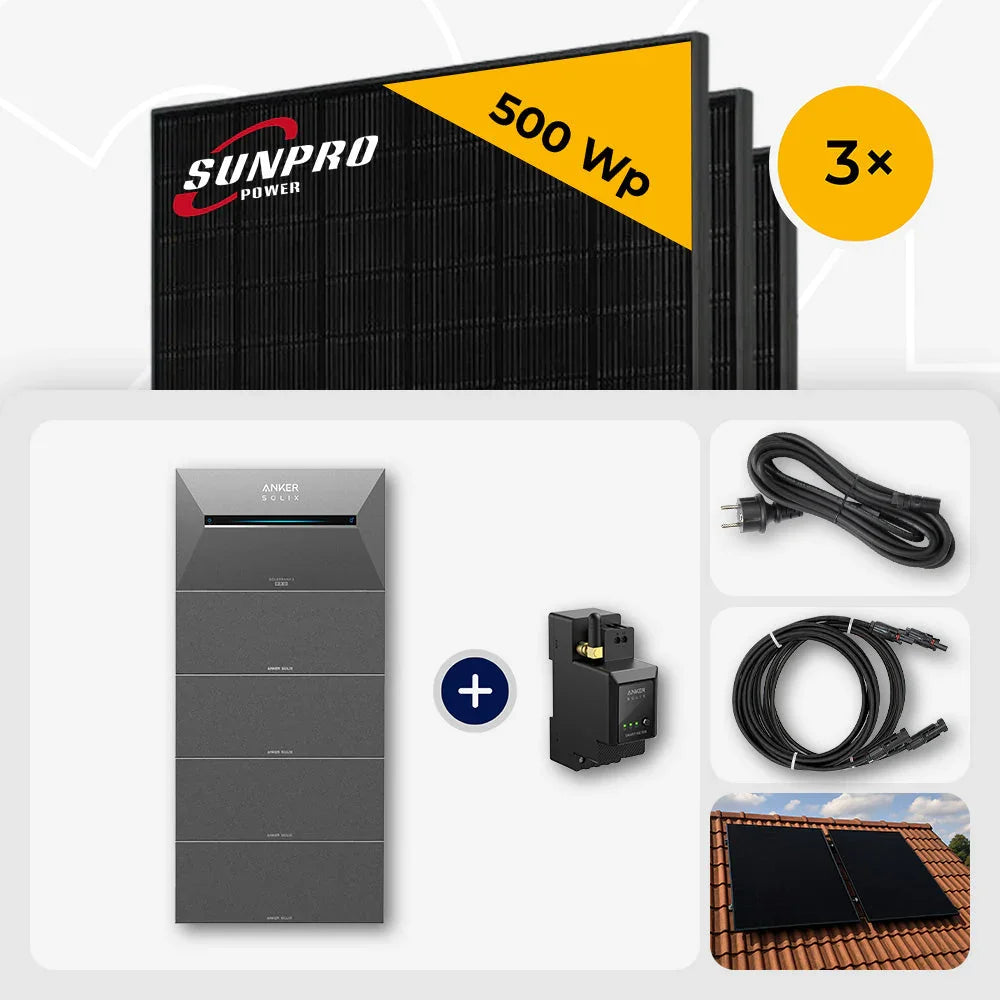 Sunpro 500 Wp Solarmodule, Anker Solix Solarbank, Zubehör