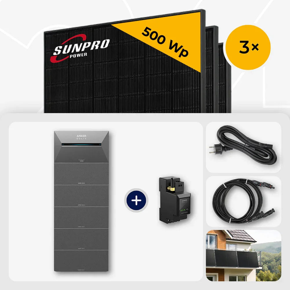 Sunpro 500 Wp Solarmodul, Anker Solix Solarbank 9.6 kWh