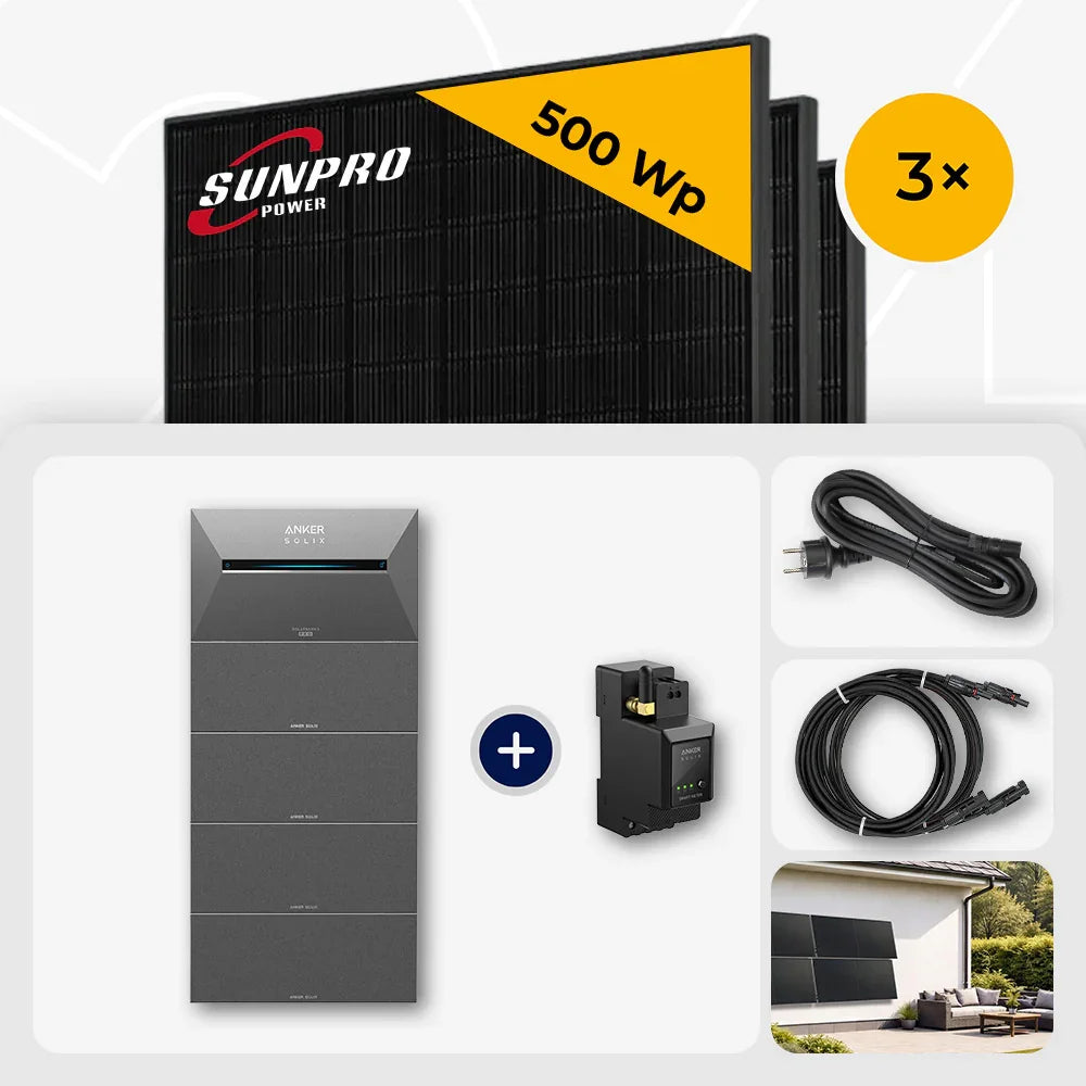 Sunpro 500 Wp Solarmodule, Anker Solix Solarbank 13,4 kWh