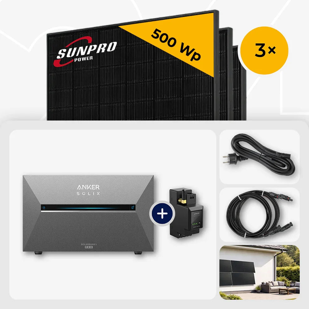 Sunpro 500 Wp Solarmodule Anker Solix Solarbank 2.68 kWh