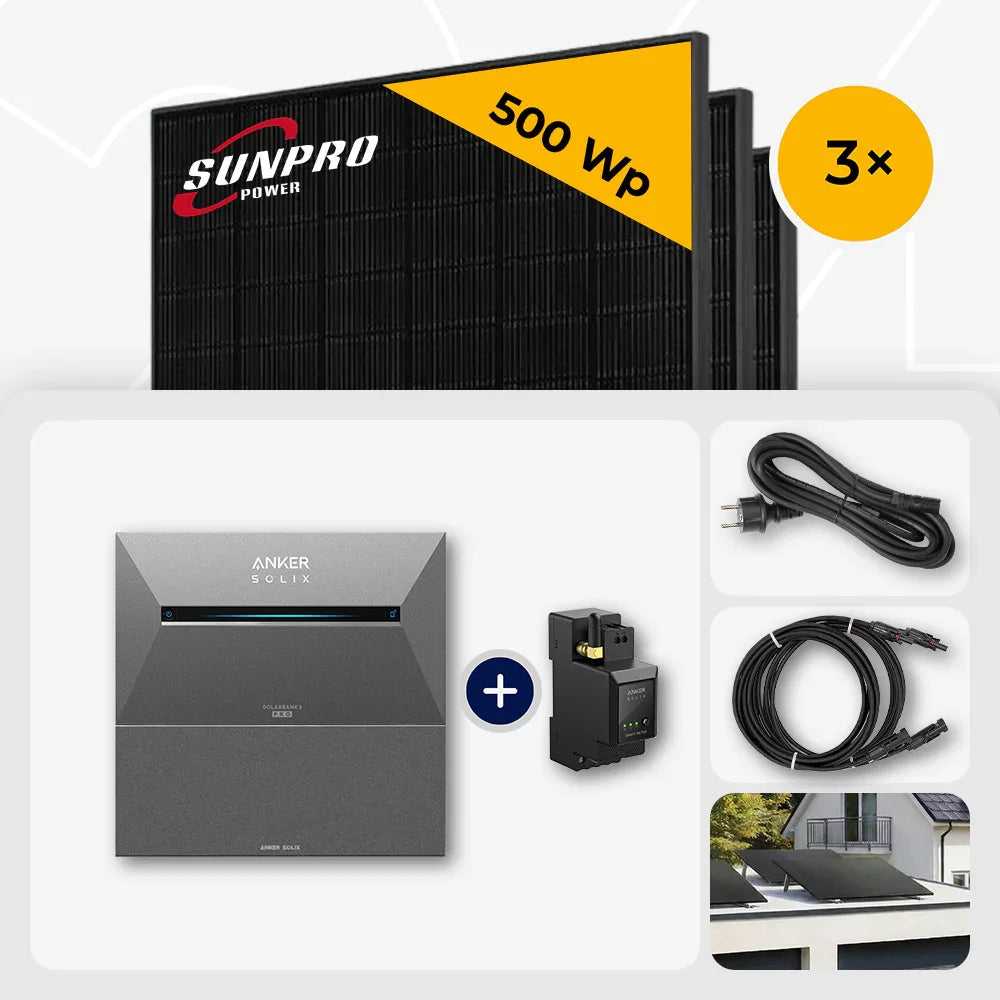 Sunpro 500 Wp Solarmodule, Anker Solix Solarbank, Komplettset