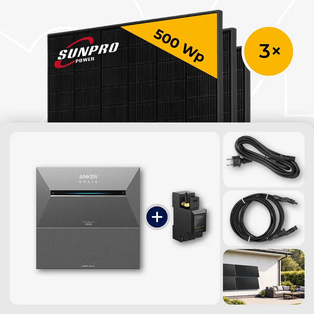 Sunpro 500 Wp Full Black Set, Anker Solix 5.36 kWh