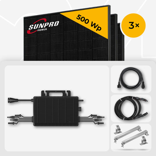 1500 Wp Balkonkraftwerk - 3x SunPro 500 Wp Full Black bifazial & Hoymiles HMS-1600-4WB HF-Pro Wechselrichter