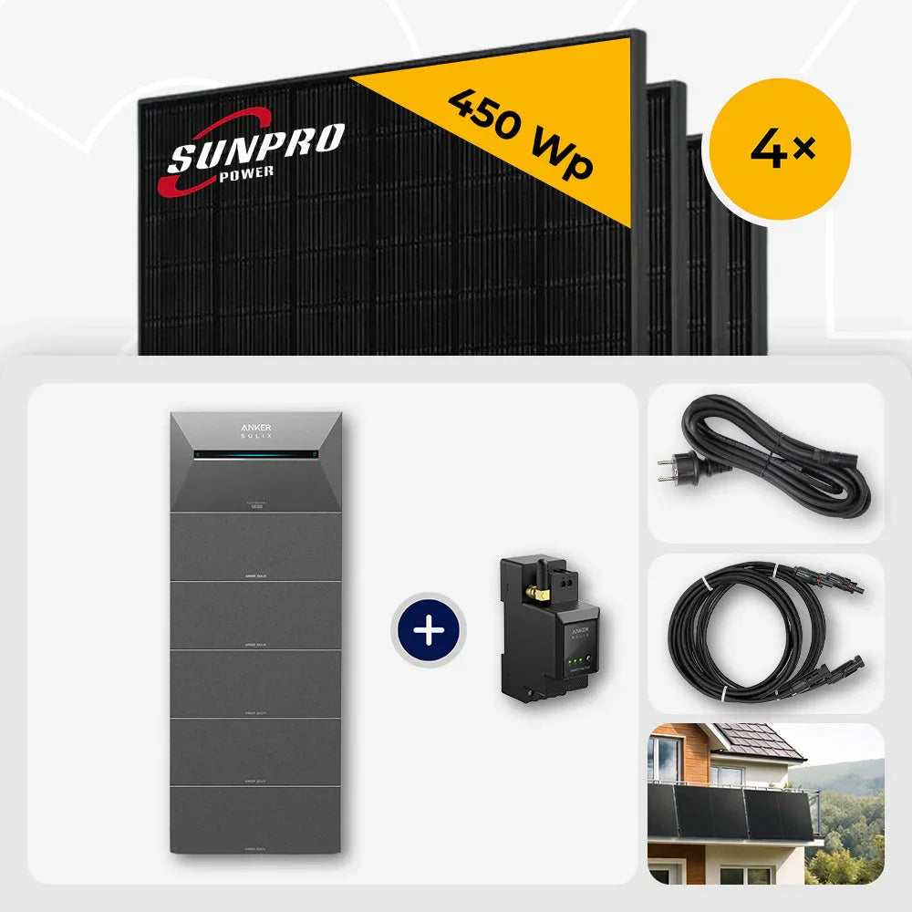 Sunpro 450 Wp Solarmodule, Anker Solix Solarbank 9.6 kWh