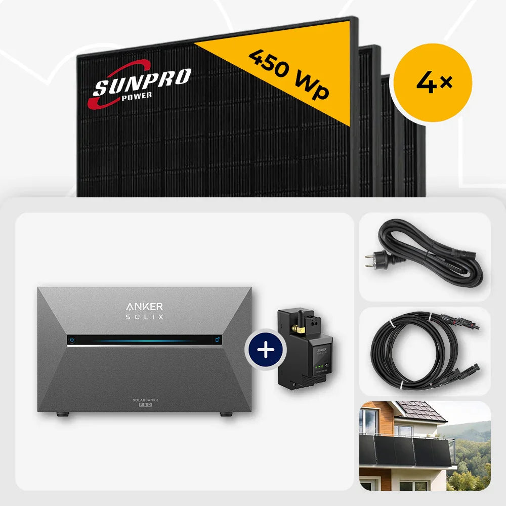 Sunpro 450 Wp Solarmodule, Anker Solix Solarbank 3 Pro, Zubehörset