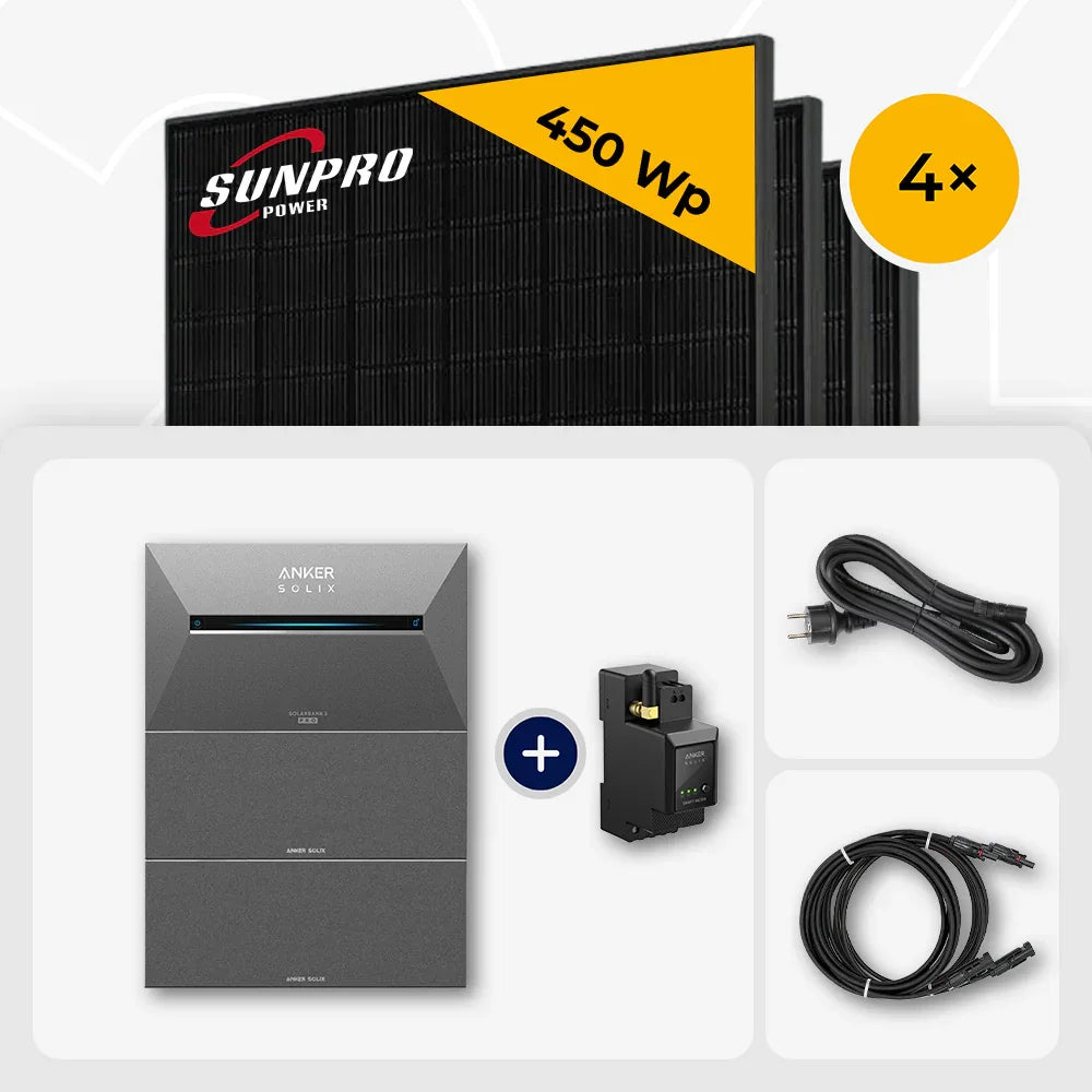 Sunpro 450 Wp Solarmodule, Anker Solix Solarbank Set