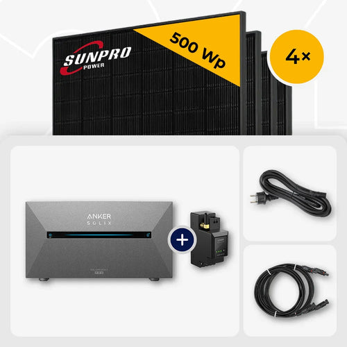 Sunpro 500Wp Solarmodul, Anker Solix Solarbank 2 Pro