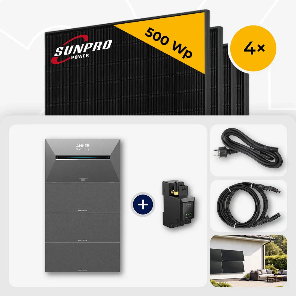 Sunpro Power 500 Wp Solarmodule, Anker Solix Solarbank 6.4 kWh