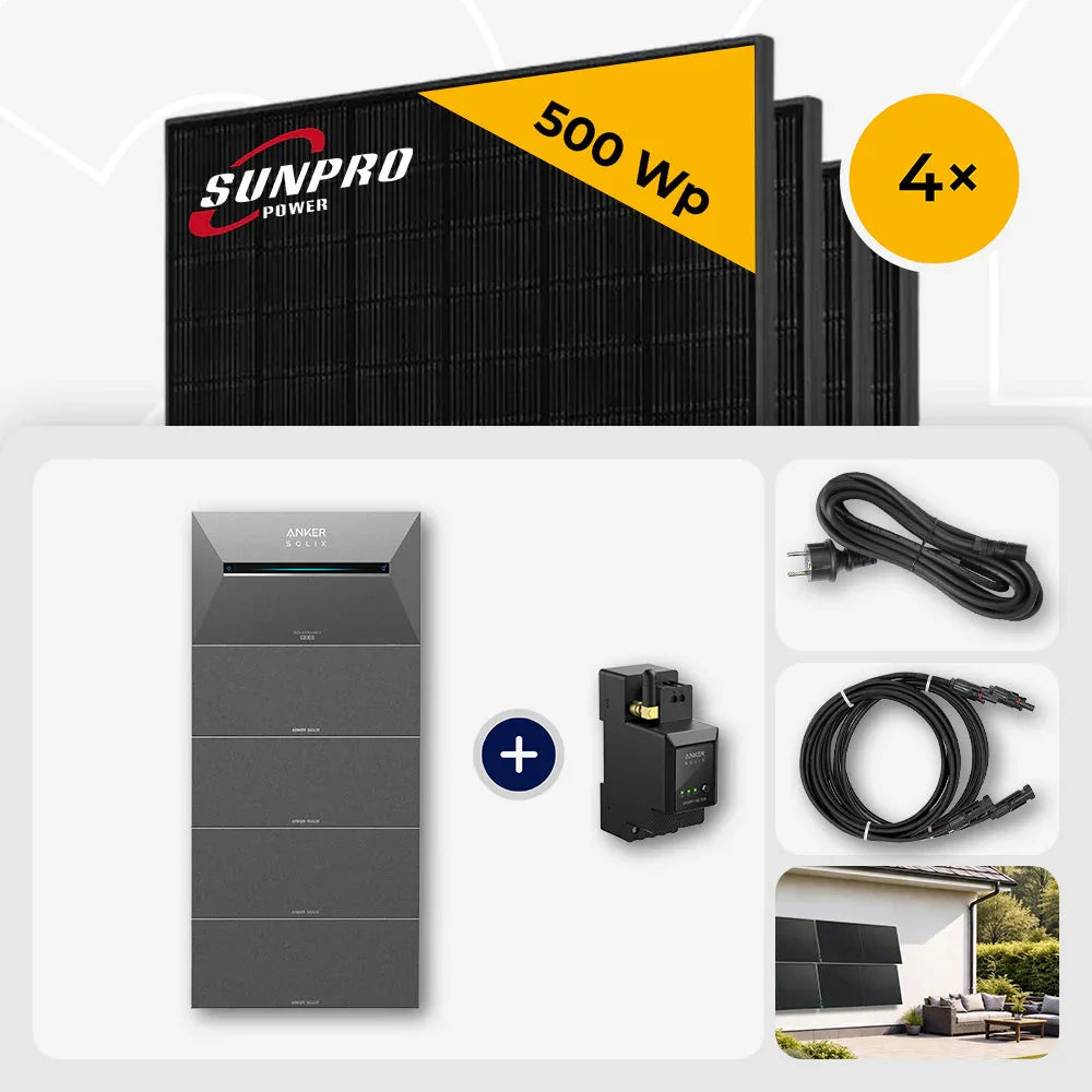 Sunpro 500 Wp Glas-Glas Full Black, Anker Solix Solarbank 2 Pro