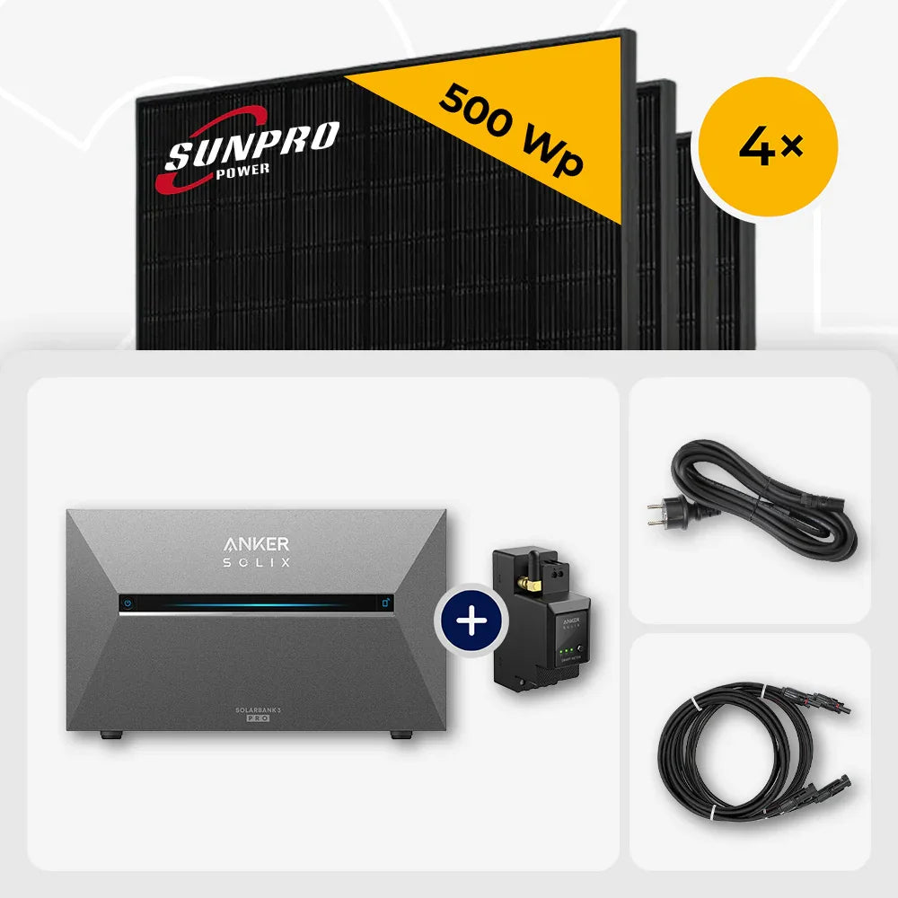 Sunpro 500 Wp, 4x, Anker Solix Solarbank 2.68 kWh