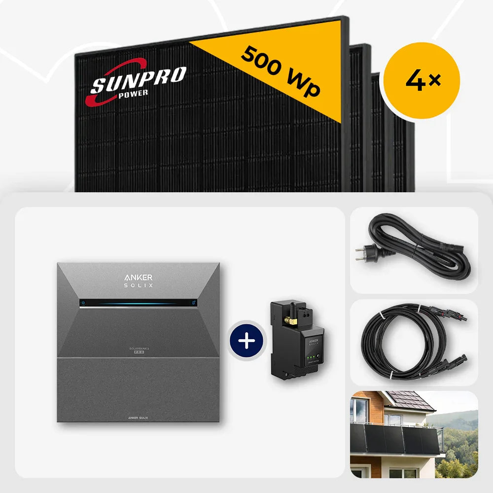 Sunpro 500 Wp Full Black, Anker Solix Solarbank 5.36 kWh
