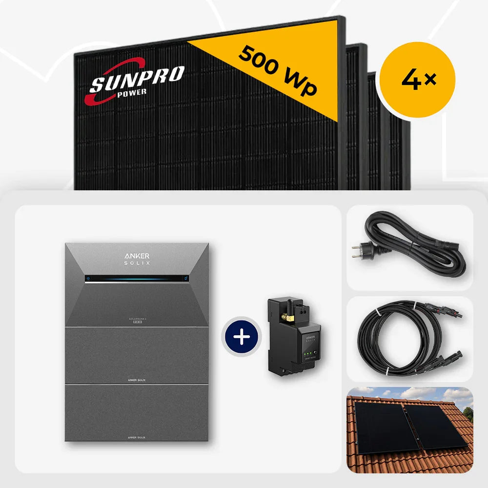 Sunpro 500Wp Solarmodule, Anker Solix Speicher, Ziegeldach