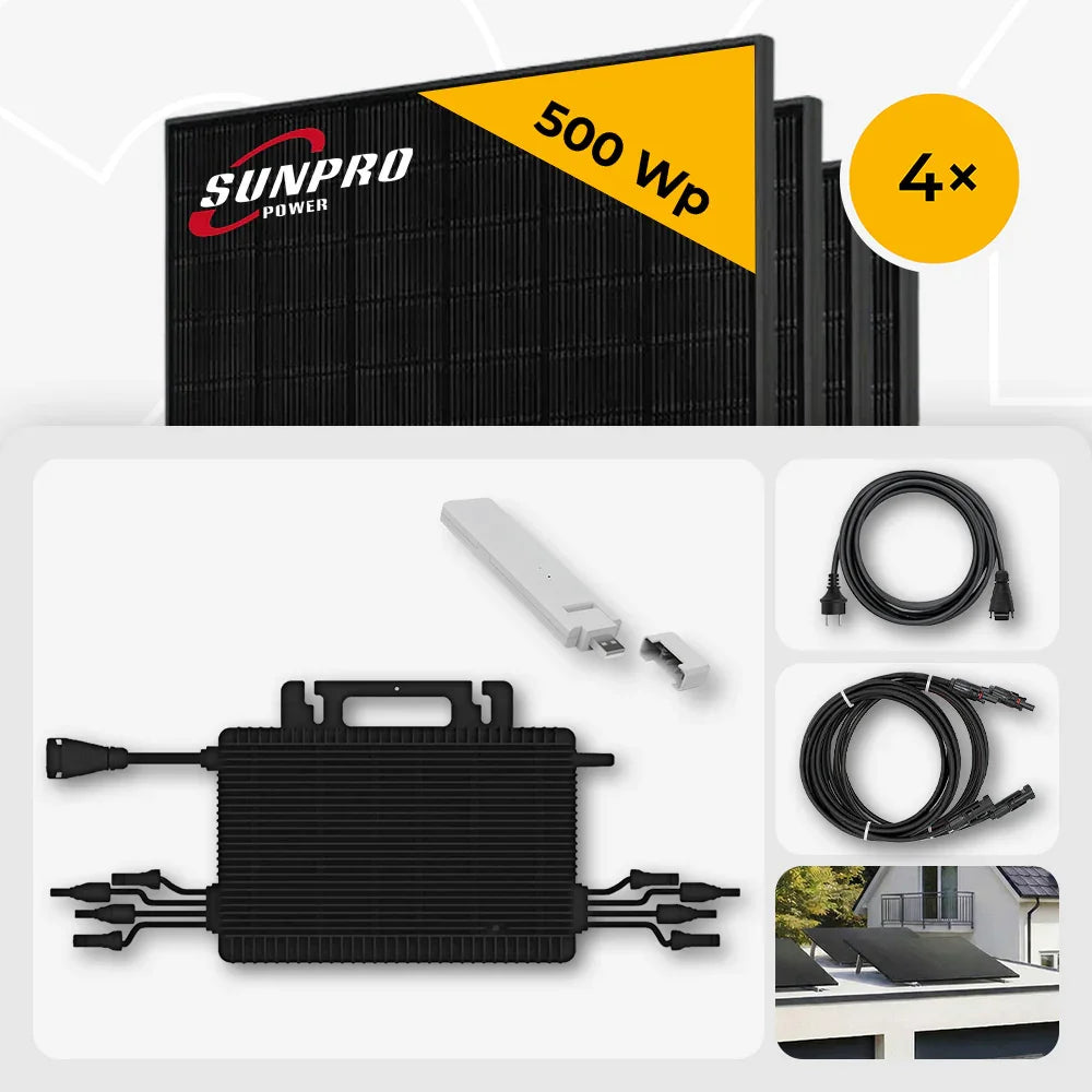 Sunpro 500 Wp Full Black Solarmodule, Hoymiles HMS-1600-4T Wechselrichter