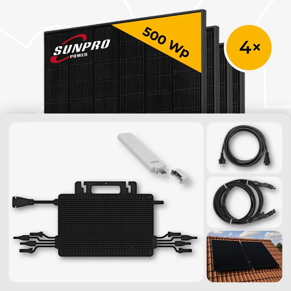 Sunpro 500 Wp Solarmodule, Hoymiles HMS-1600-4T Wechselrichter