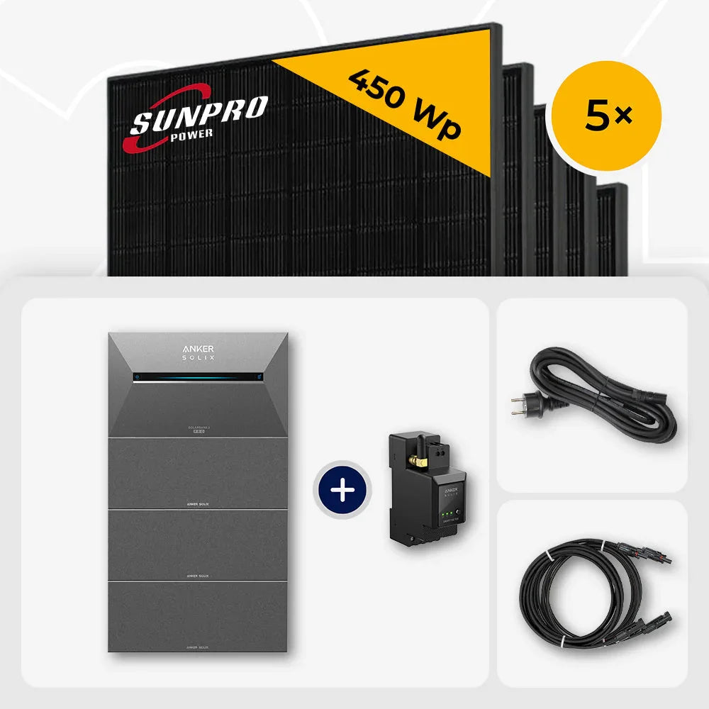 Sunpro 450 Wp Solarmodule, Anker Solix Solarbank 10,72 kWh
