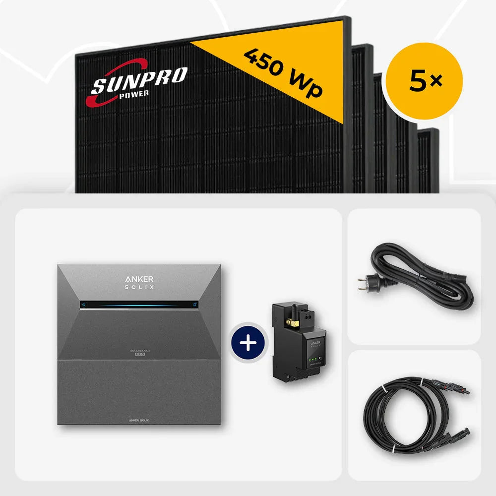 Sunpro 450 Wp Solarmodule, Anker Solix Speicher, Kabelset