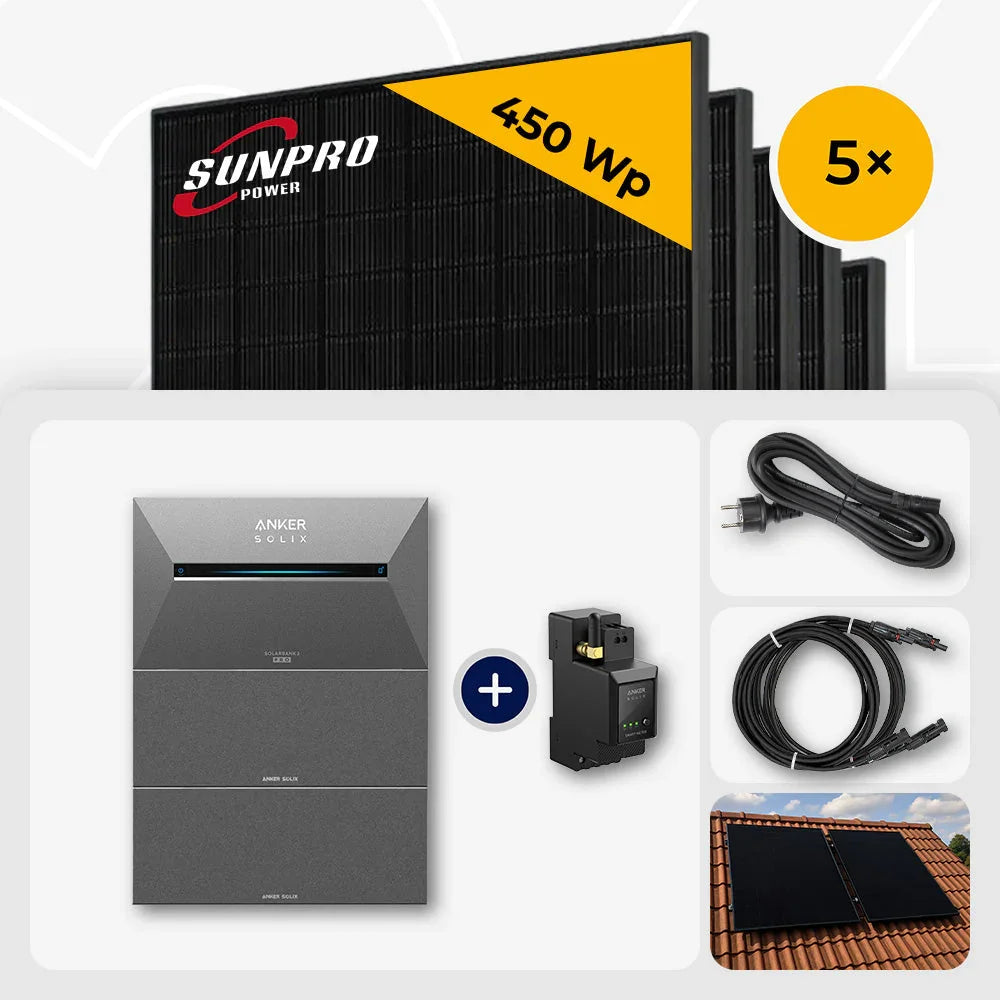 Sunpro 450 Wp Full Black Module, Anker Solix Solarbank