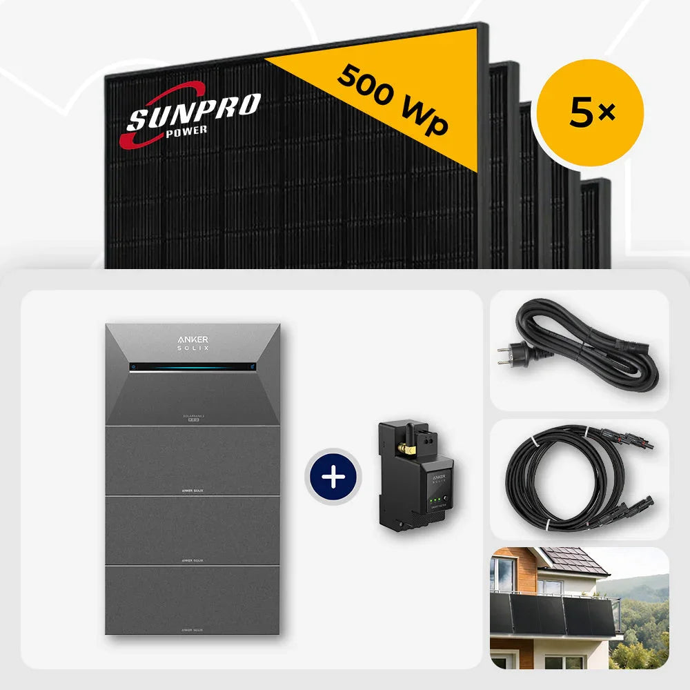 Sunpro 500 Wp Full Black Solarmodule, Anker Solix Solarbank
