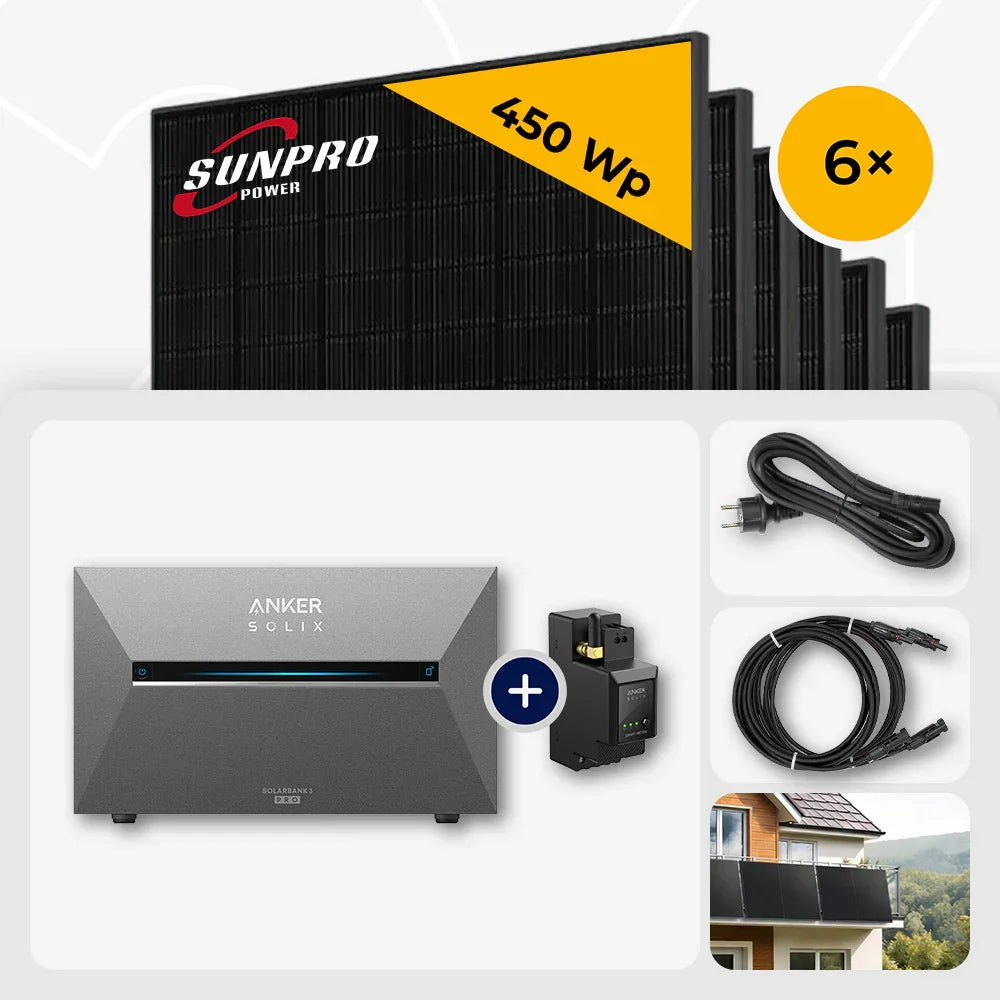 Sunpro 450Wp Full Black, Anker Solix Solarbank 2.68kWh