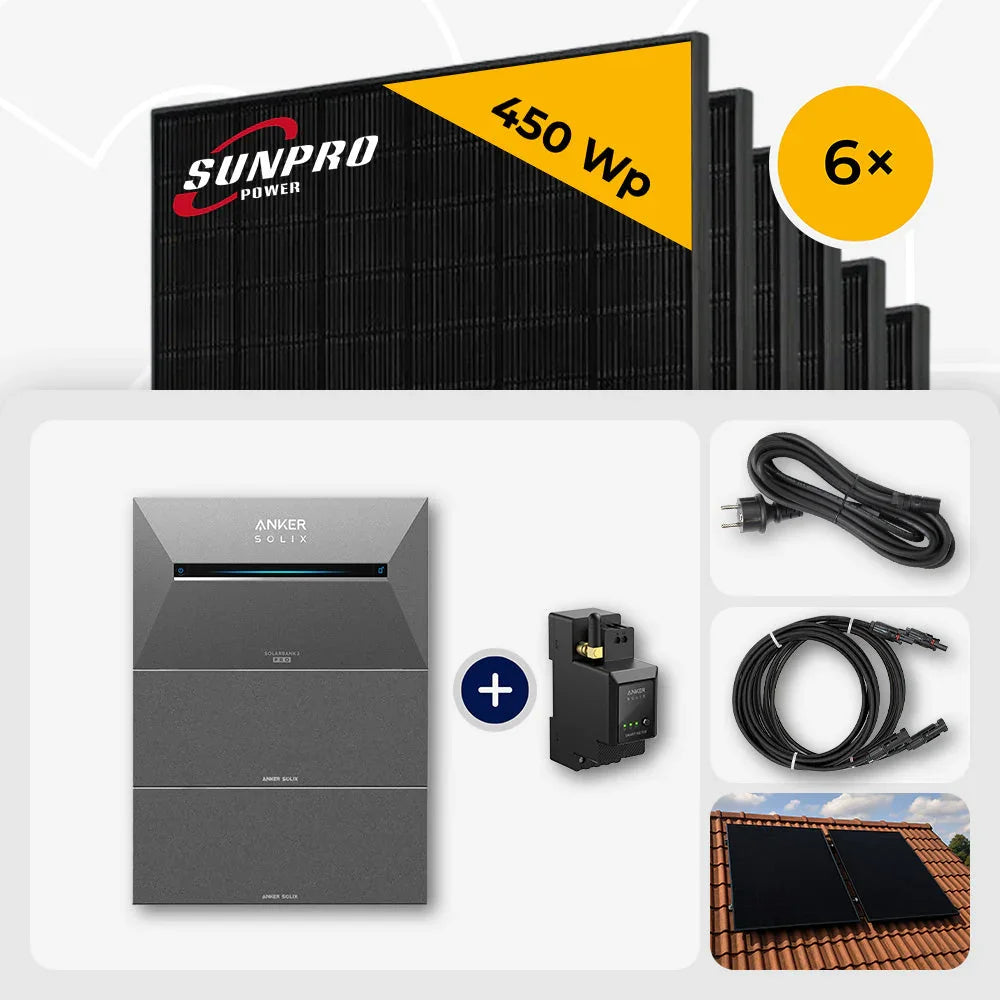 Sunpro 450 Wp Solarmodule, 6 Stück, Anker Solix Speicher