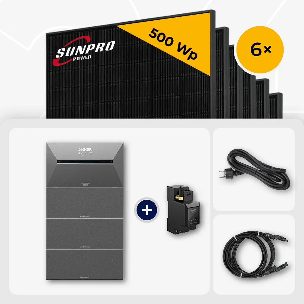 Sunpro 500 Wp Solarmodule, 6x, Anker Solix Speicher