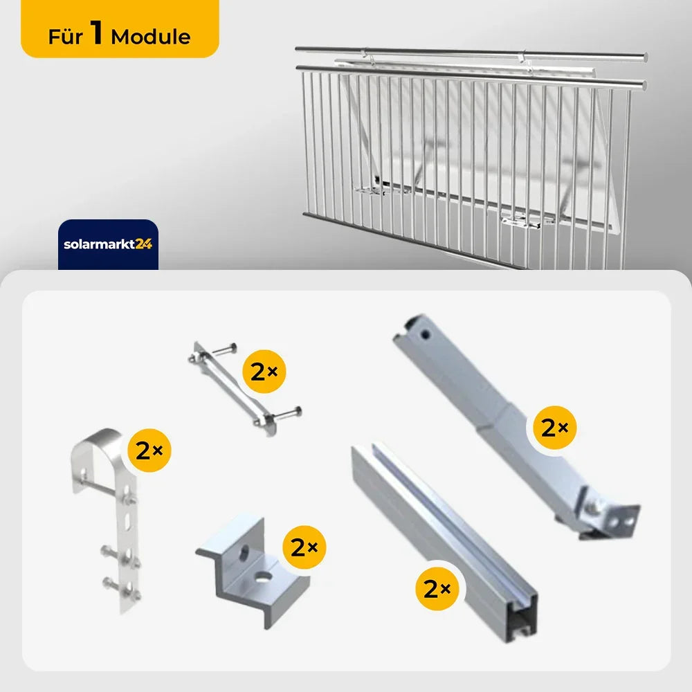 Balkonhalterung Set für ein PV-Modul, Befestigungsteile abgebildet